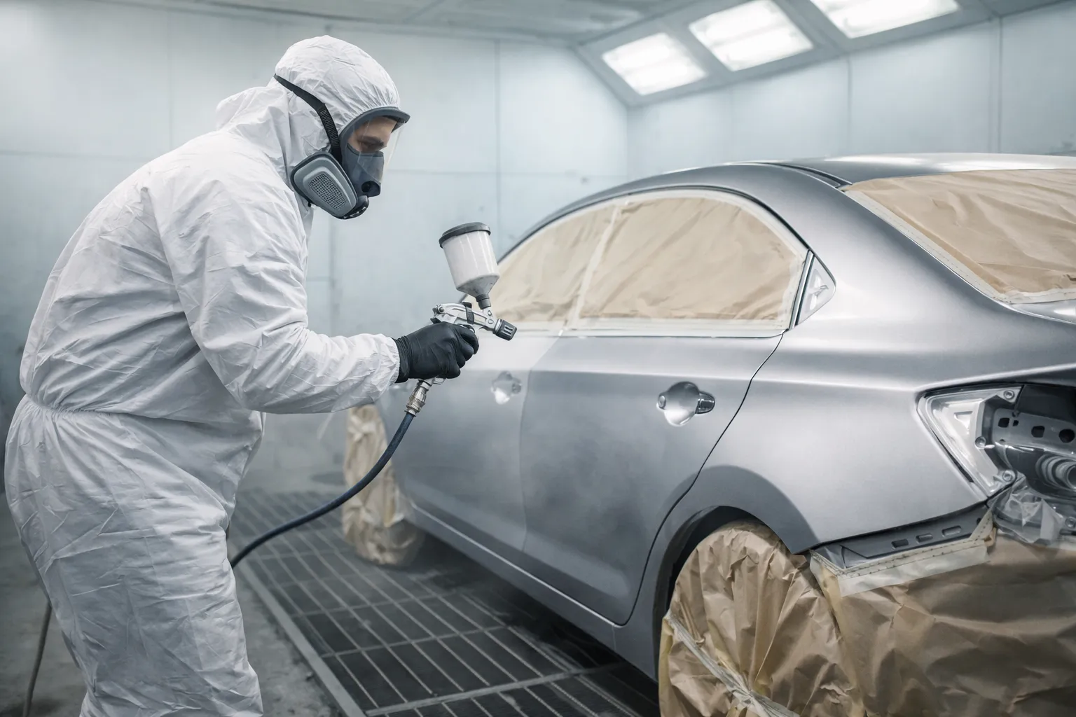 Spray painting process at Capalaba Bodyworks
